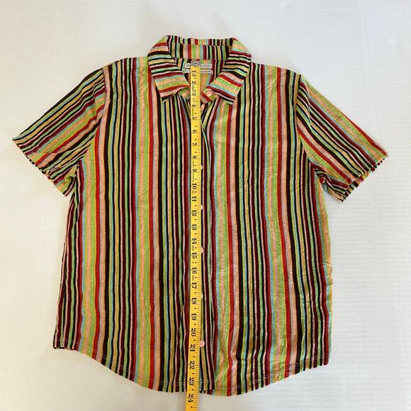 Urban Outfitters Multi Striped Chiffon Button Down Shirt Women's Large - Picture 5 of 10